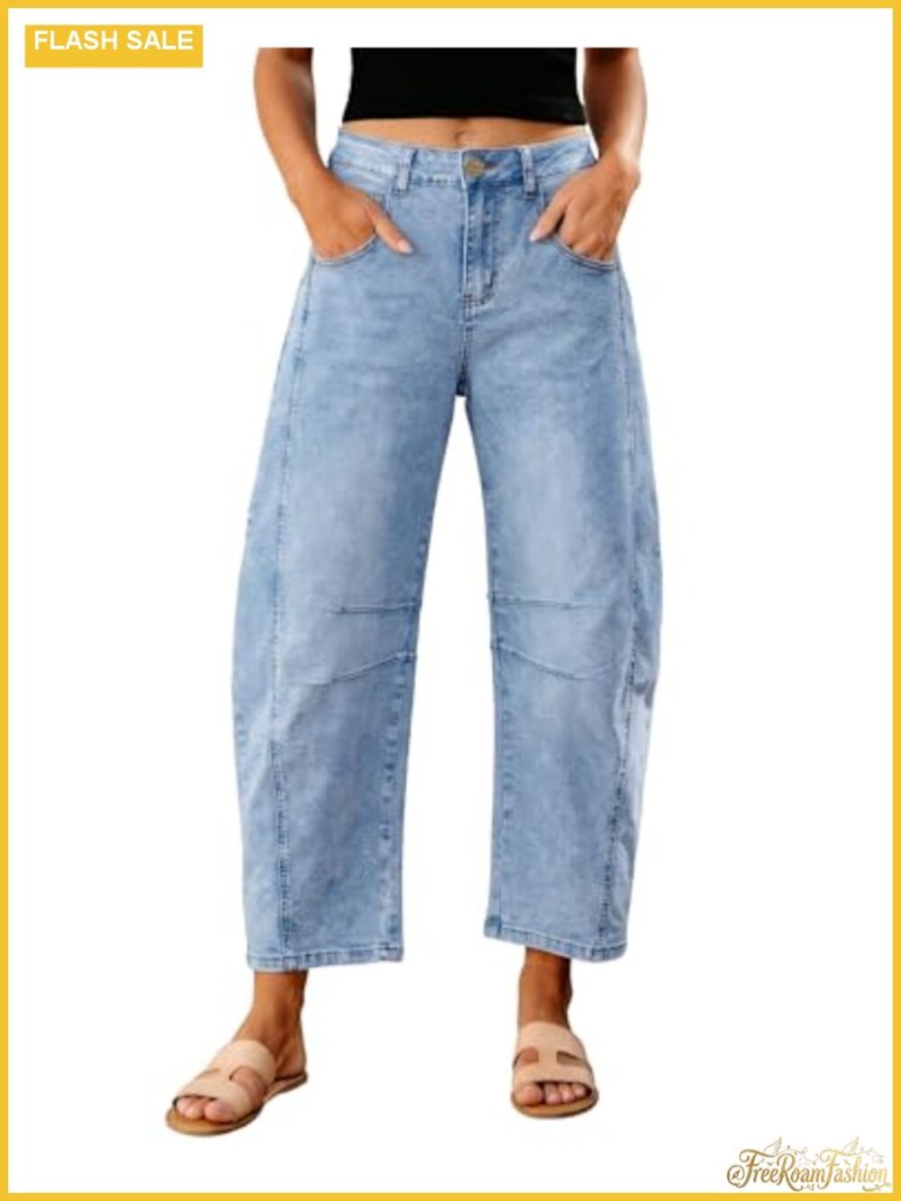 High Waist Baggy Cropped Barrel Jeans Women Stretch Denim